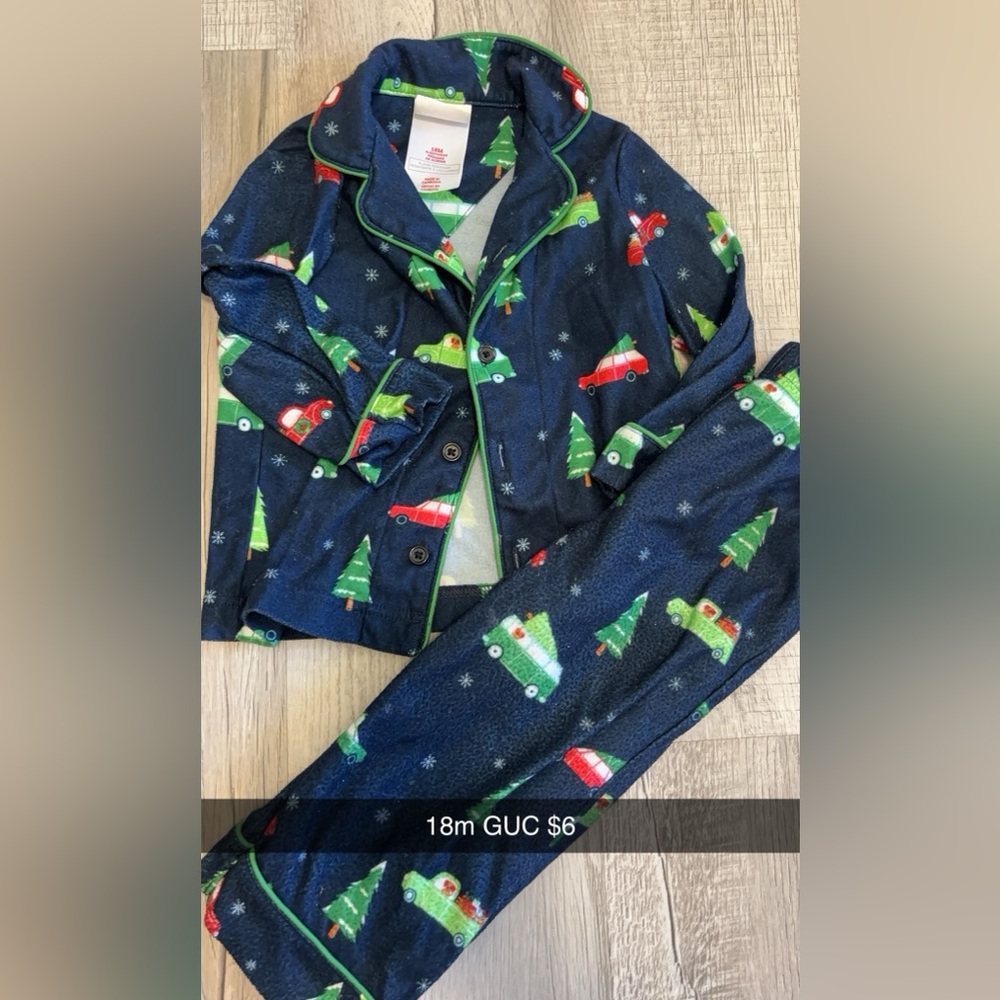 Kids Festive Pajamas - Blue with Green and Red Trucks